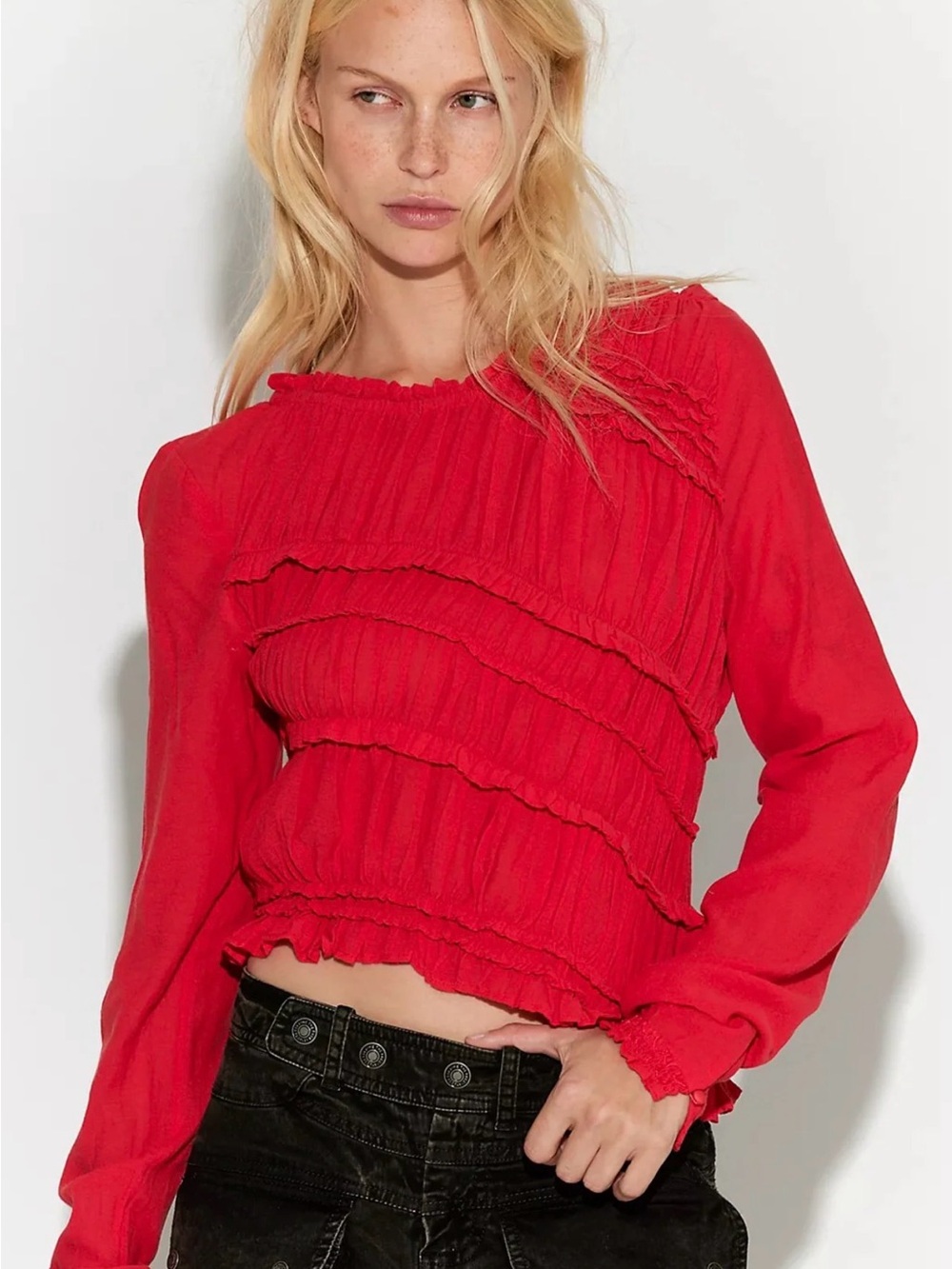 Free People Pink Sands Ruched Long Sleeve Top